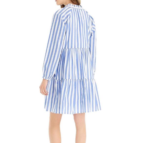 J. Crew Tiered Popover Poplin Mini Dress Blue Striped Size Medium - Picture 4 of 14